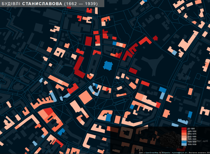 An interactive map of the age of city houses has been created for Ivano-Frankivsk